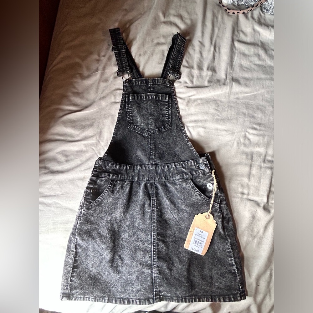 NWT Black Jean Overalls Dress